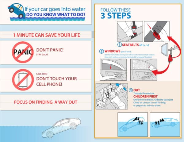 Escape a sinking car.