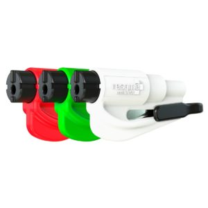 3 pack red lime green white resqme car escape tool keychain seat belt cutter window breaker lifesaving device for emergency car entrapment sinking car automobile accidents made in the USA small and compact firefighters window punch