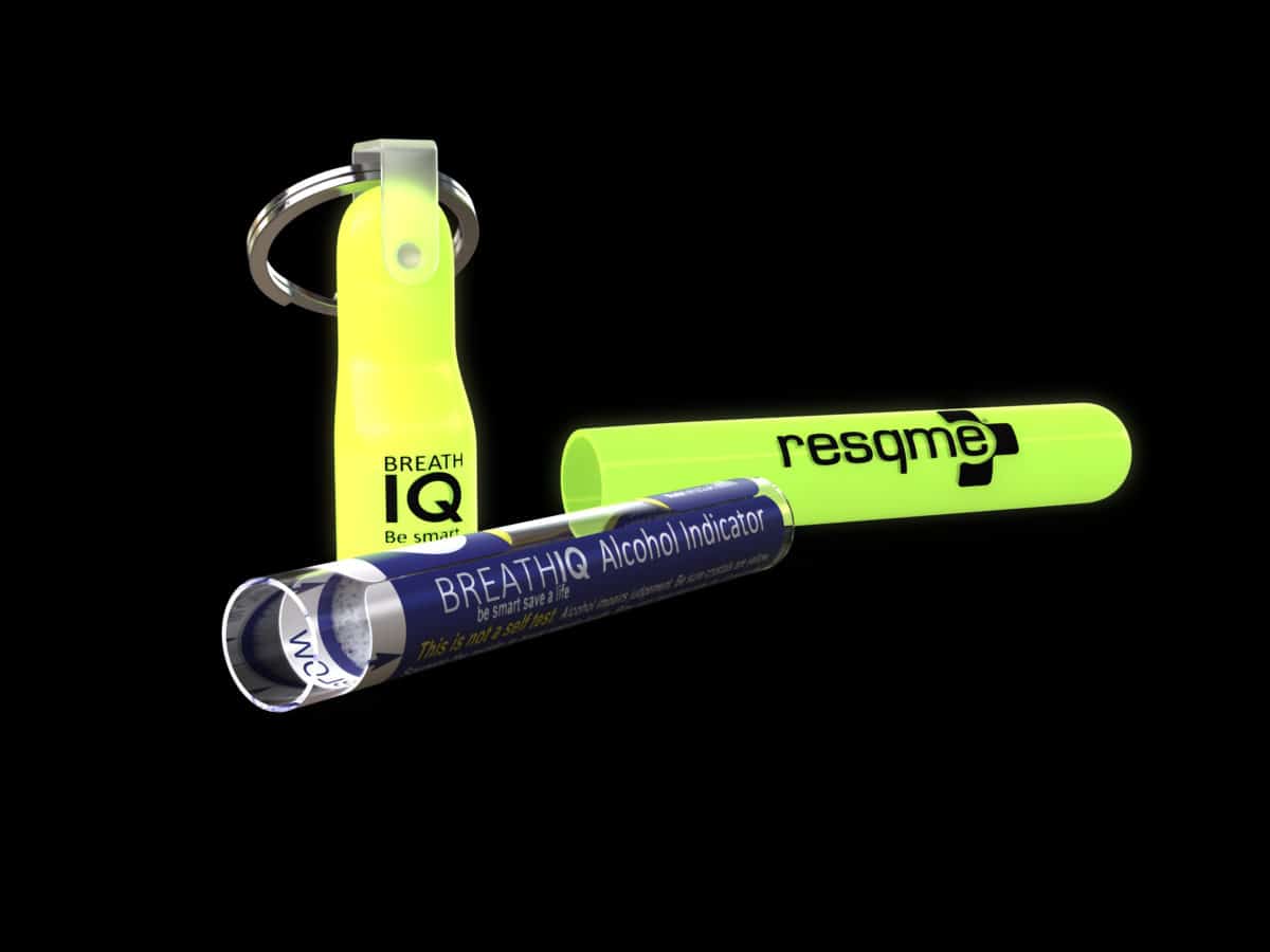 resqme® Breath IQ breathalyzer, glow in the dark key chain