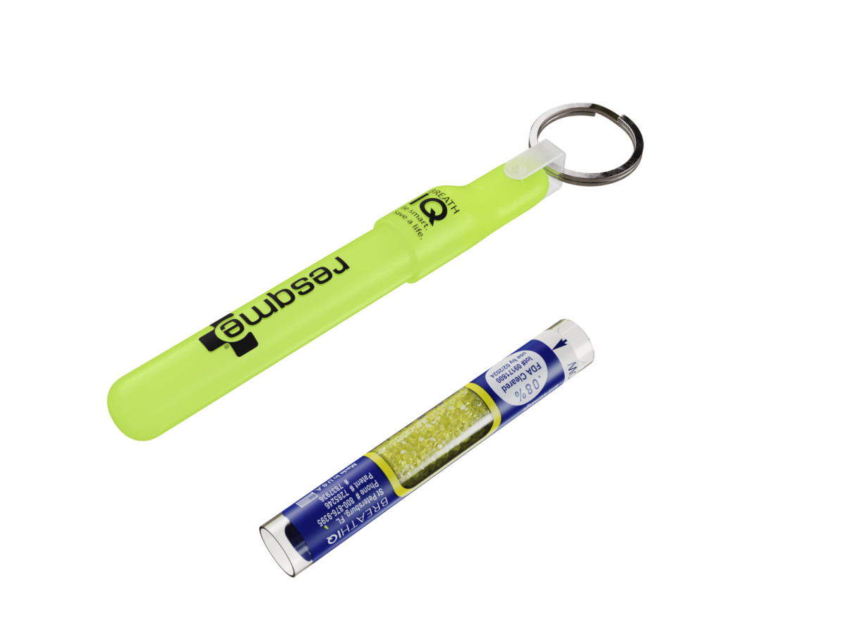 resqme® Breath IQ breathalyzer, glow in the dark key chain