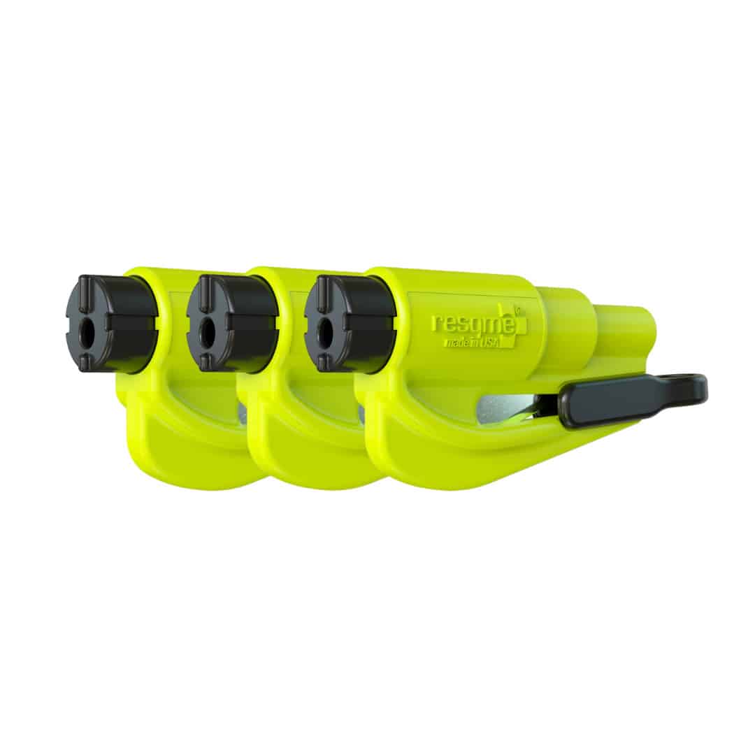 resqme® Car Escape Tool, Window Breaker / Seatbelt Cutter - 3 Pack Yellow