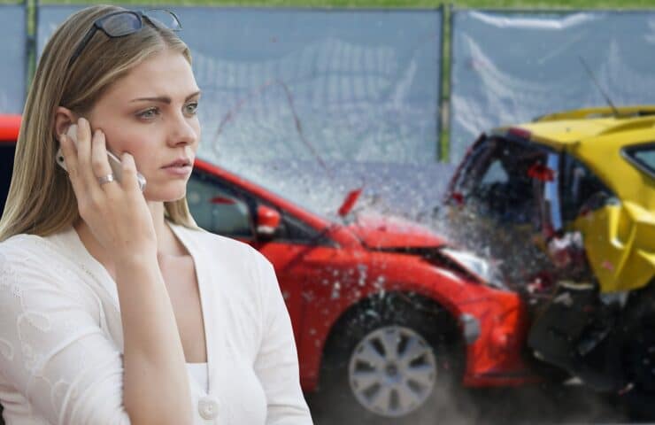 Women calling the police after a car accident. A frightening experience for anyone