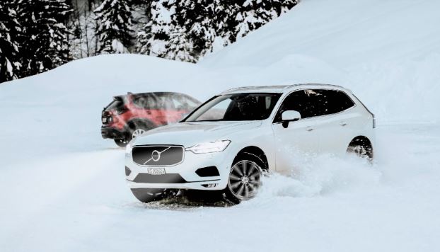 white car in snow